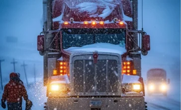 Truck rolling on the winter road